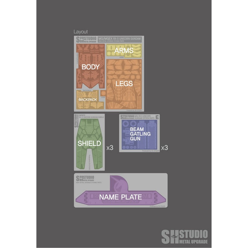 SH STUDIO MGEX 1/100 Unicorn Gundam etched metal upgrade kit