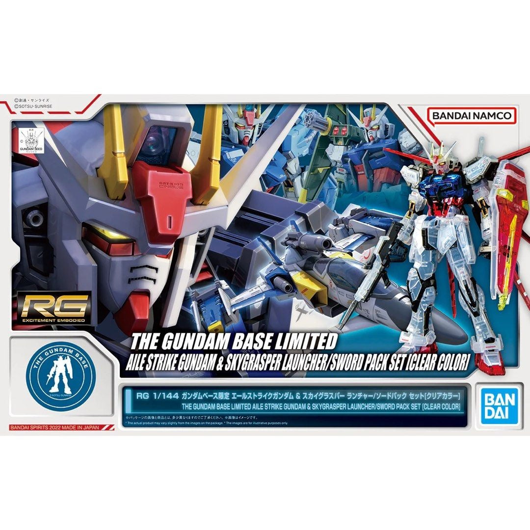 RG 1/144 The Gundam Base Limited Aile Strike Gundam & Skygrasper Launcher / Sword Pack Set [Clear Color]