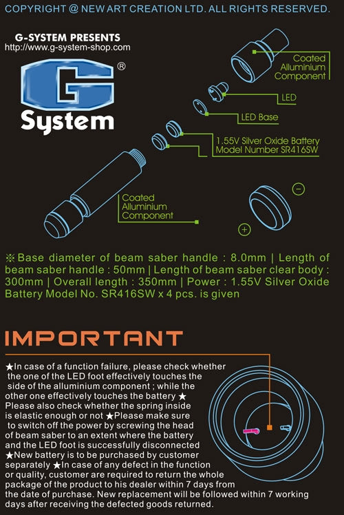 G System - Alluminium Led Beam Saber, Basic Coating ( Green ) 9.5 X 50mm